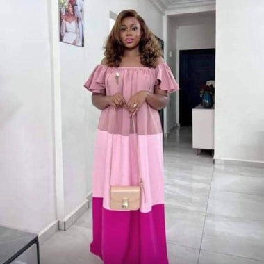 AKBO Off-shoulder Tri Pink Shades Boubou Dress