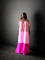 AKBO Off-shoulder Tri Pink Shades Boubou Dress